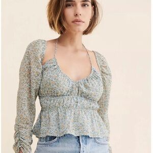 NWT - ASTR The Label Purple Floral Cut Out Crop Top Size XSmall